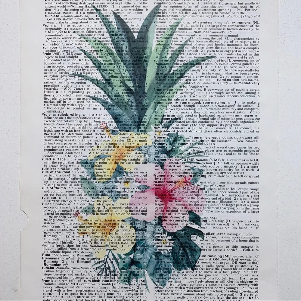 Dictionary Art Print Tropical Pineapple, Vintage Art Print, Dictionary Print